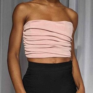Zara Corset Tube Top Medium Cropped Strapless Bustier Sweetheart Neckline Ruched